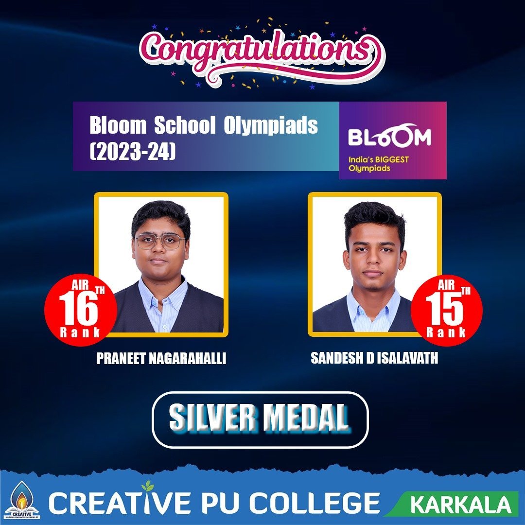 Creative PU College Karkala Students Shine as National Bloom School Olympiads 2023-24 Toppers